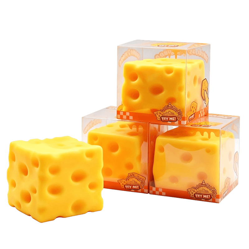 Juguete de compresión con cubo de queso gigante, juguete inquieto con bloque de queso con agujero realista